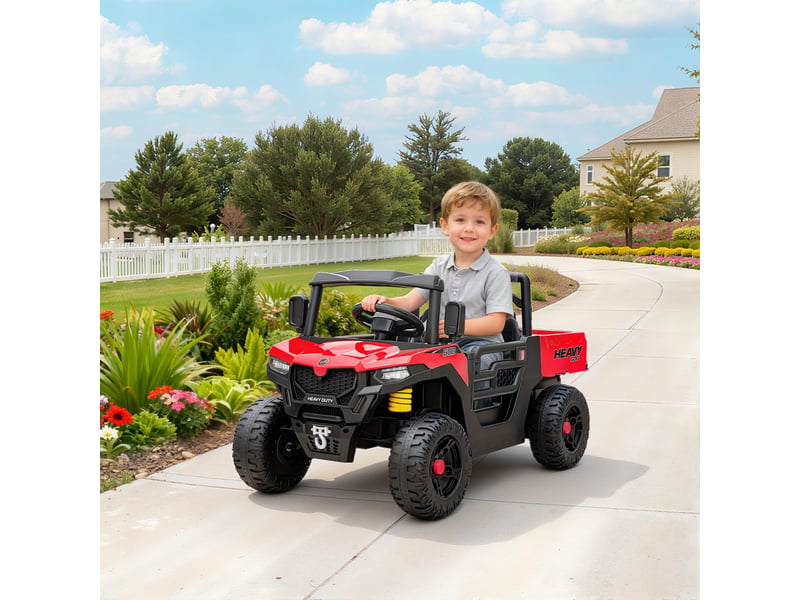 Voiture électrique 12 v pour enfants avec télécommande, suspension, coffre et musique, 3-8 ans, rouge - Conforama C