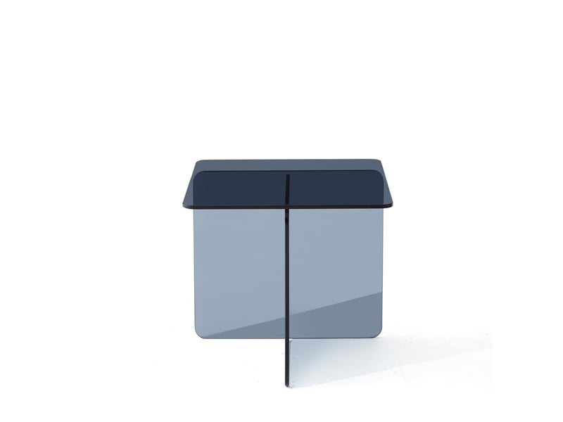 Table d'appoint en verre trempé courbé gris transparent, bout de canapé - Conforama D