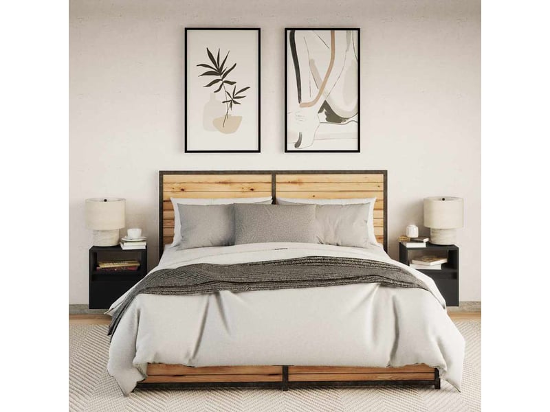  Lot de 2 tables de chevet - cabinet de chevet - table de nuit murales avec lumières led noir  - Conforama D