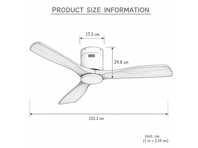  Ventilateur de plafond de 132 cm sans lumière avec 3 pales en bois massif télécommande 6 vitesses et minuterie  - Conforama C
