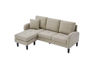 Canapé d'angle réversible 3 places 166 cm en velours côtelé taupe, méridienne modulable