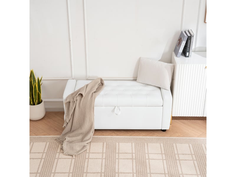 Ottomane rectangulaire pu noir avec rangement, banquette capitonnée, coffre, 150 kg, entrée salon - Conforama B
