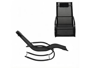 Fauteuil à bascule extérieur 63x160 cm – noir – appui-tête, repose-pieds et charge 160 kg