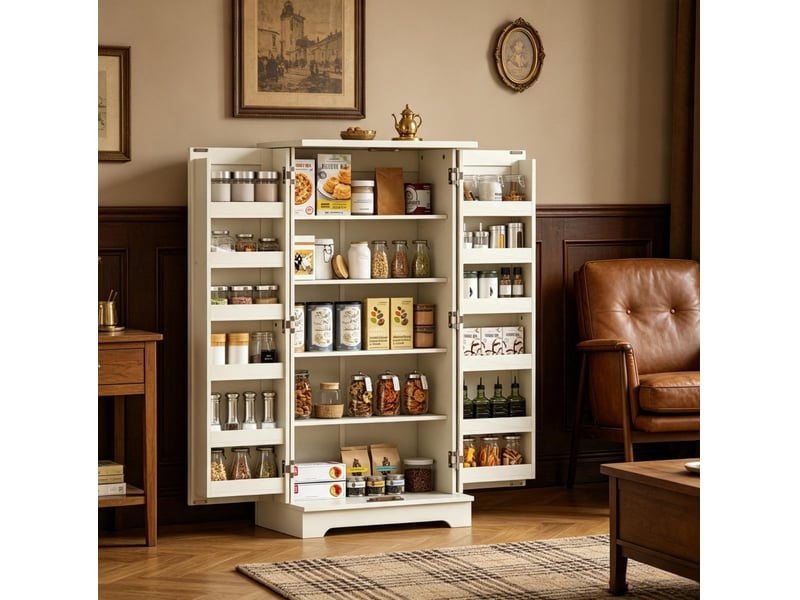  Buffet de cuisine 2 portes en mdf et panneau de particules beige, 60 x 40 x 120 cm, rangement réglable  - Conforama D