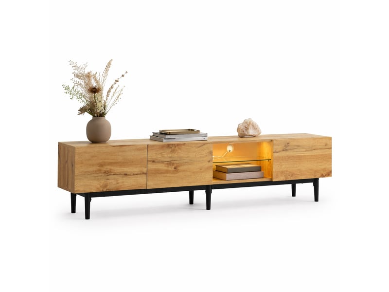  Meuble tv 175 x 31 x 41 cm en mdf chêne clair avec led pilotées par application  - Conforama A