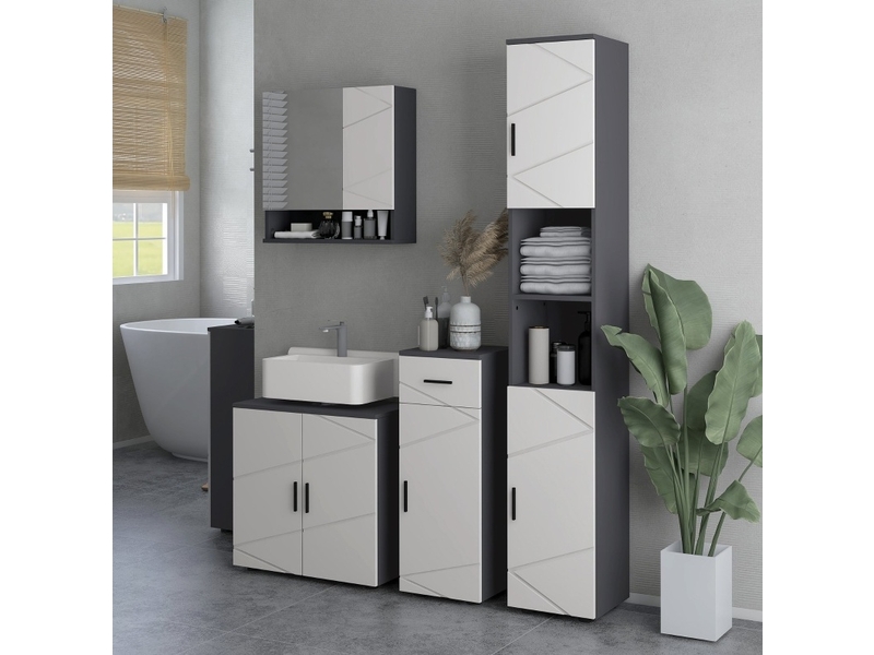  Meuble rangement sous lavabo salle de bain etagere reglable 60 cm bois gris homvra  - Conforama C