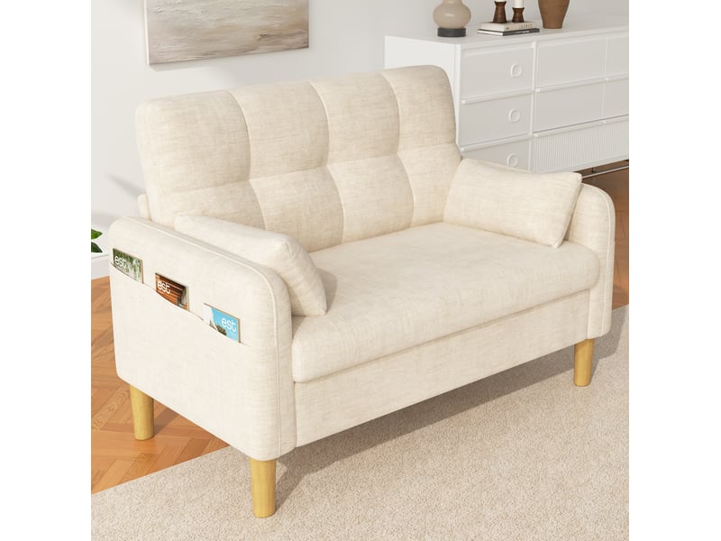  Canapé 2 places 119x78x85 cm en chenille beige avec poche latérale  - Conforama D