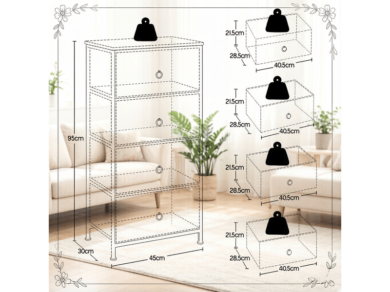  Commode modèle vintage, meuble chevet, armoire latérale, rangement polyvalent 1 pièce  - Conforama C