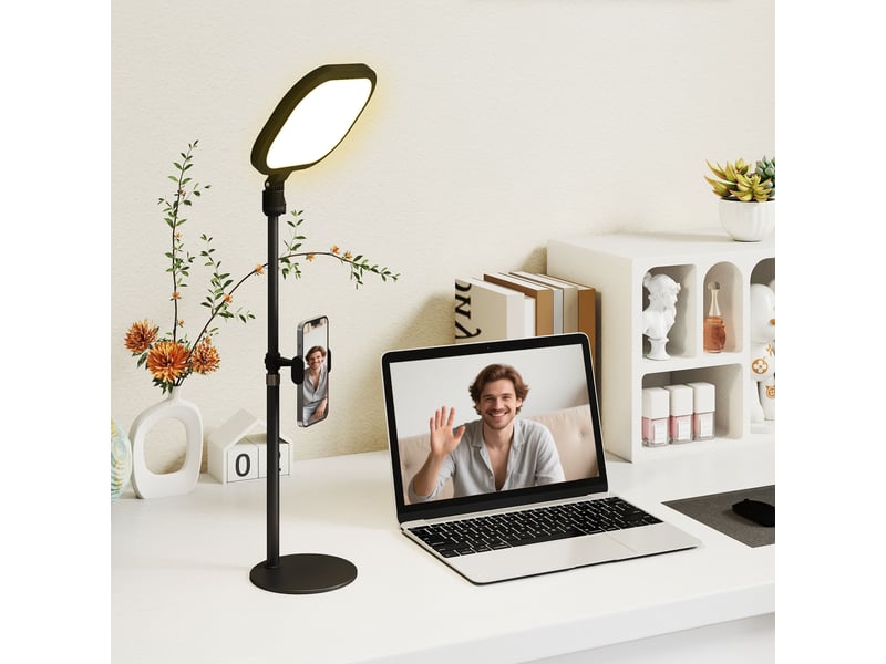 Lampe de bureau led avec support pour téléphone, 5 couleurs d'éclairage et 10 niveaux de luminosité, noire  - Conforama B