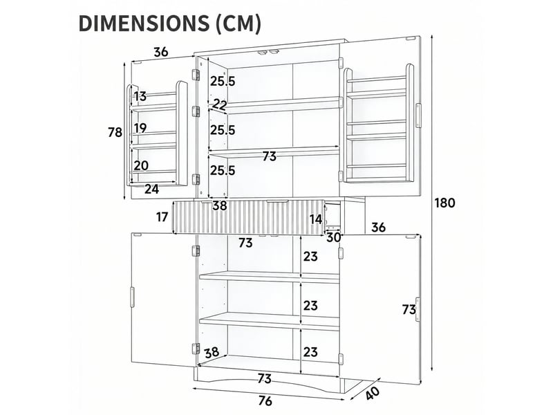 Meuble de cuisine muvano, armoire haute à façades rainurées, couleur noyer, 76 × 40 × 180 cm - Conforama W