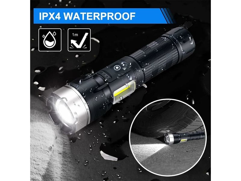  Lampe de poche xhp90 led 5000 lumens, lampe de lampe de poche à mise au point réglable rechargeable par usb, , adaptée au camping  - Conforama E