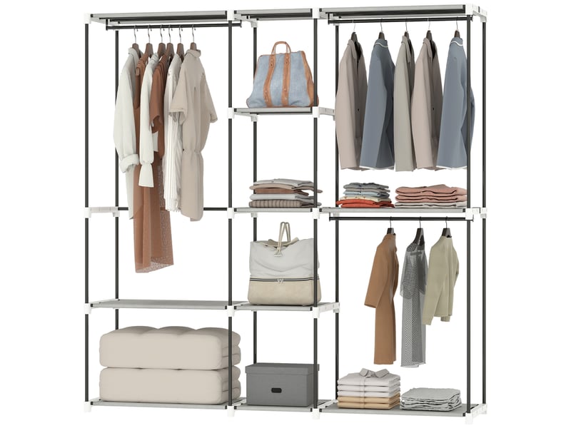  Armoire, portant à vêtements en tissu avec tringle et étagères, 182 x 43 x 185 cm, gris  - Conforama B