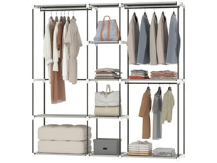 Armoire, portant à vêtements en tissu avec tringle et étagères, 182 x 43 x 185 cm, gris