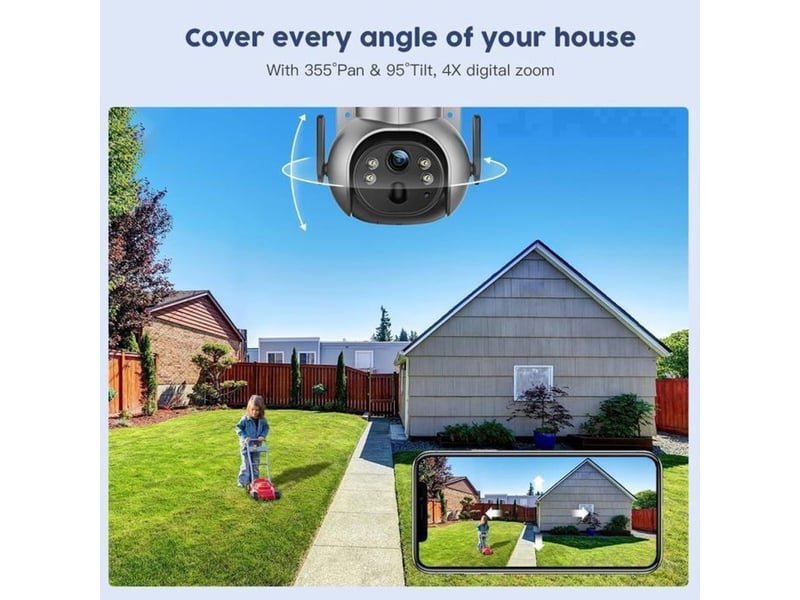  Camera ptz exterieur wifi 4mp 355 95 pir detection humaine vision couleur  - Conforama E