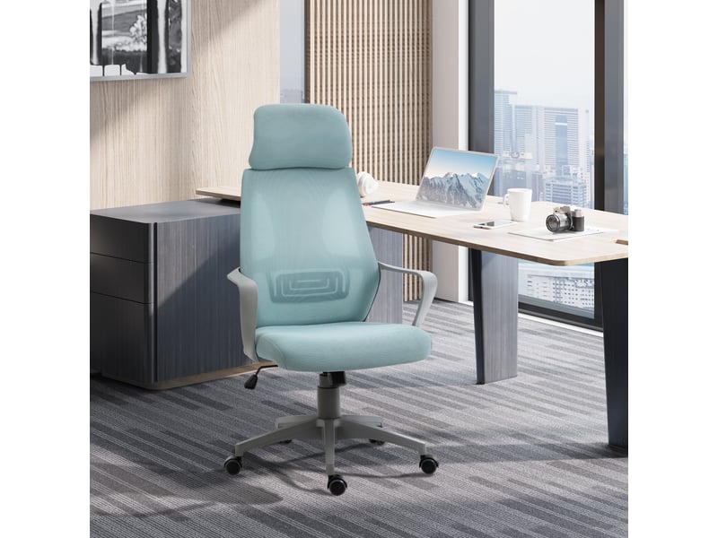  Chaise de bureau bleue avec accoudoirs appui-tête fonction basculante charge max 120 kg dimensions 64x55x116-126 cm  - Conforama B