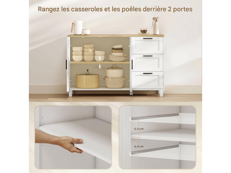  Buffet 2 portes soft-close et 3 tiroirs blanc 120 x 38 x 76 cm  - Conforama D