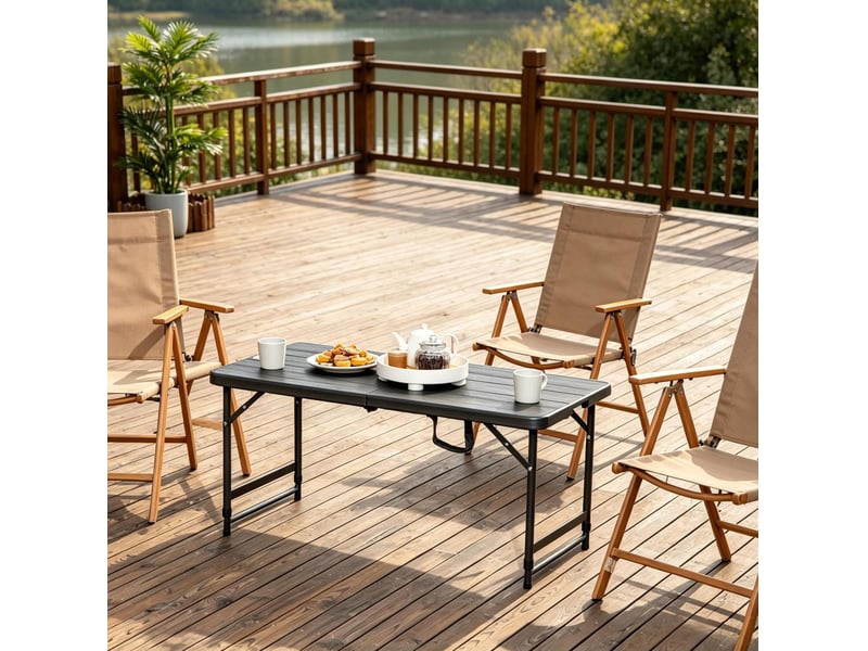  Table de jardin pliante réglable en hauteur avec poignée, 118 x 60 cm, gris foncé et noir  - Conforama D