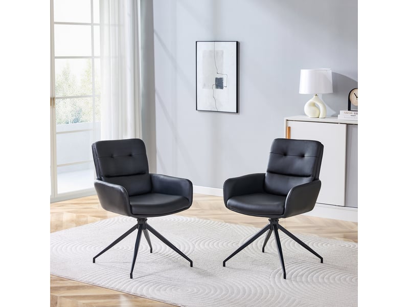  Lot de 2 chaises de salle à manger pivotantes noires en pu, rotation silencieuse à 360°  - Conforama B