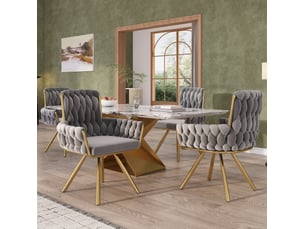 Chaise de salle à manger pivotante avec accoudoirs et dossier haut, pieds en métal, lot de 4 en velours gris