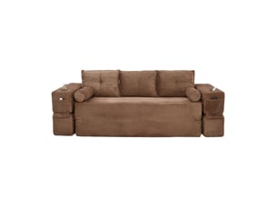 Canapé droit compressé convertible <strong>MAISENTIEL</strong> <strong></strong> 3 places Velours côtelé marron