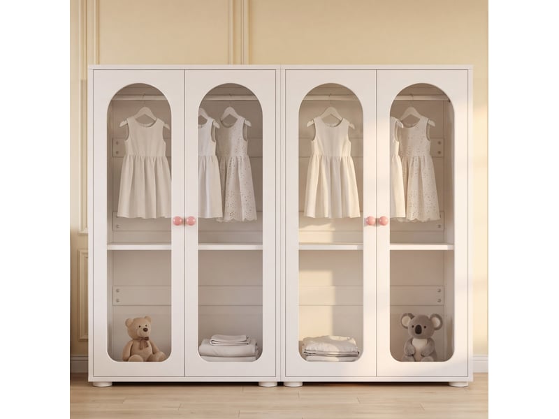 Armoire enfant modenvie lot de 2 avec penderie 160 x 50 x 120 cm mdf acrylique blanc  - Conforama D