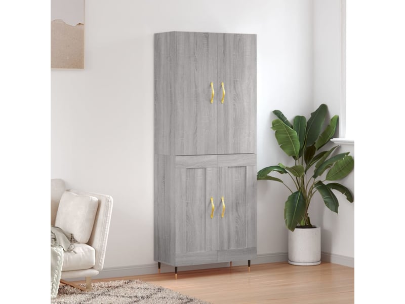 Buffet haut cuisine | meuble de rangement salon sonoma gris 69,5x34x180 cm bois d'ingénierie shl7511 - Conforama B