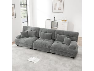 Canapé modulable 313x77x81cm - 4 places - modulable moderne avec coussins inclus et montage requis - chenille - gris