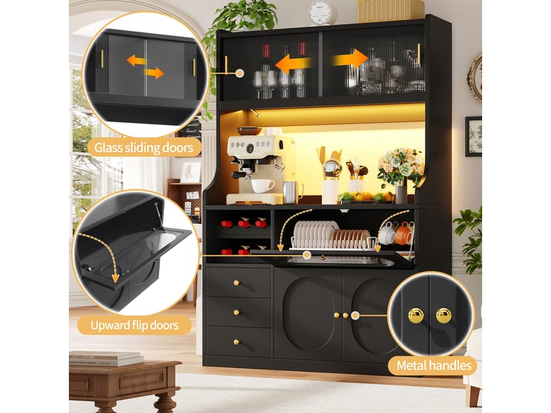  Colonne de cuisine, 120x40x180 cm, éclairage led, ports de charge, en métal, bicolore cao-N620GG260703S-conf-NEW - Conforama E