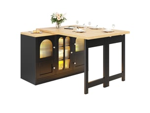 Îlot de cuisine 197cm, table à manger + meuble latéral, plateau rotatif 360°, led rvb par appli, noir, gain de place