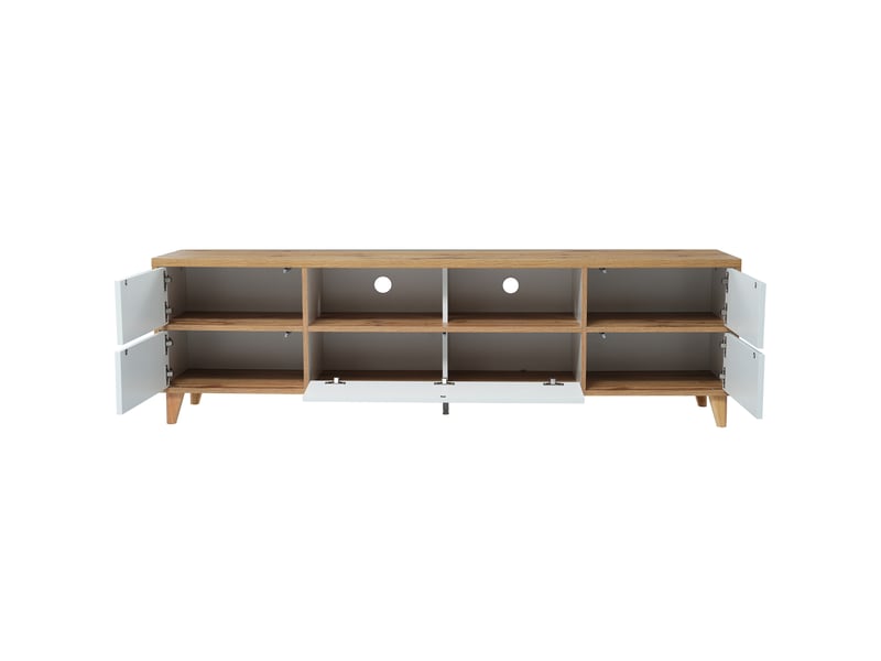  Meuble tv blanc bois 160x40x45 cm - portes et niches style campagne - lowboard salon  - Conforama D
