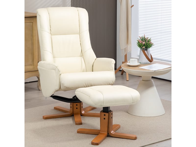  Fauteuil inclinable avec repose-pieds, fonction inclinable, revêtement en similicuir, jusqu'à 150 kg, 71 x 84 x 102 cm, blanc crème  - Conforama C