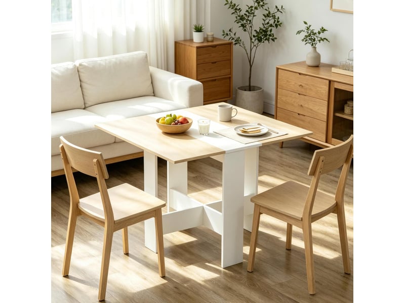  Table de salle à manger pliante en mdf chêne et blanc 103 x 76 x 73,5 cm  - Conforama E