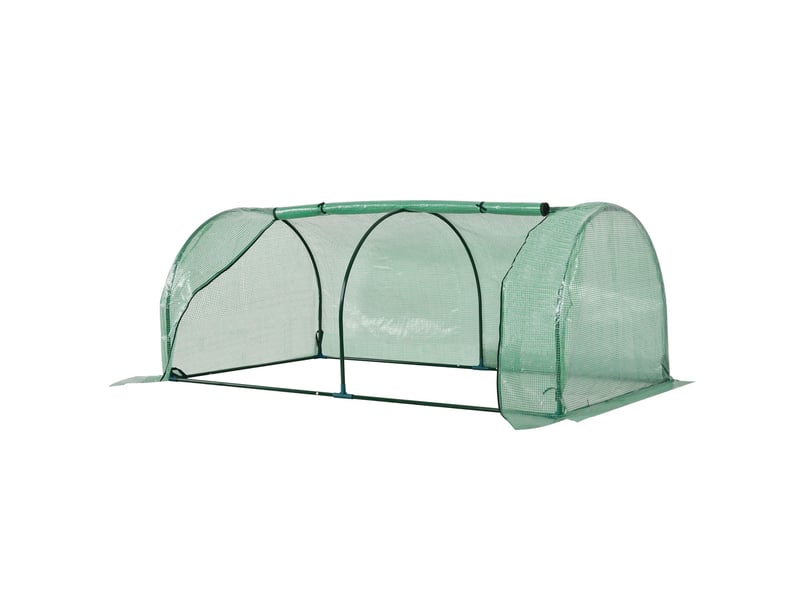 Serre de jardin 200 x 100 x 80 cm en film plastique vert, structure acier, protection uv et porte enroulable - Conforama A