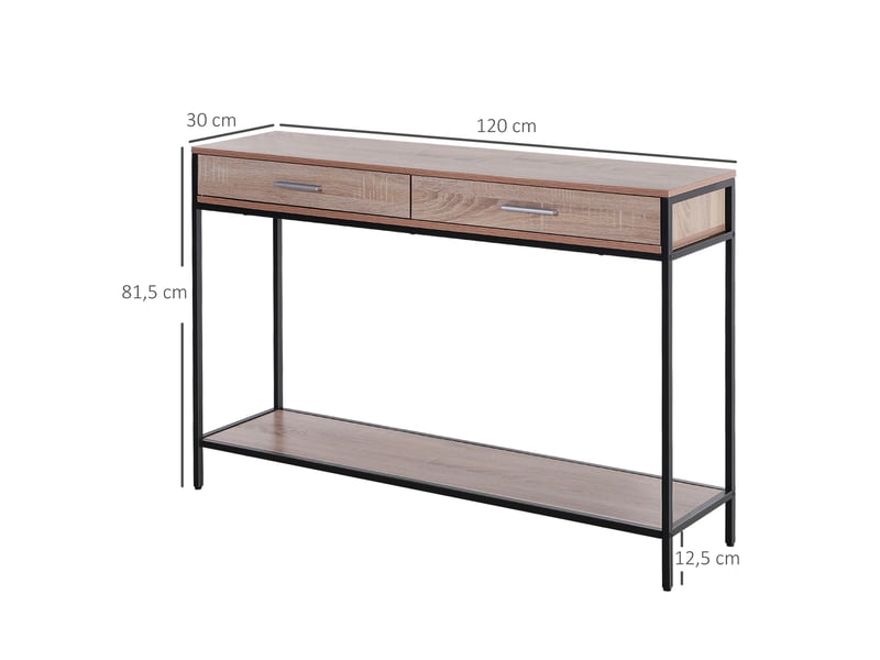  Console d'entrée avec tiroirs et structure en acier pour couloir, 120 x 30 x 81,5 cm, chêne  - Conforama E