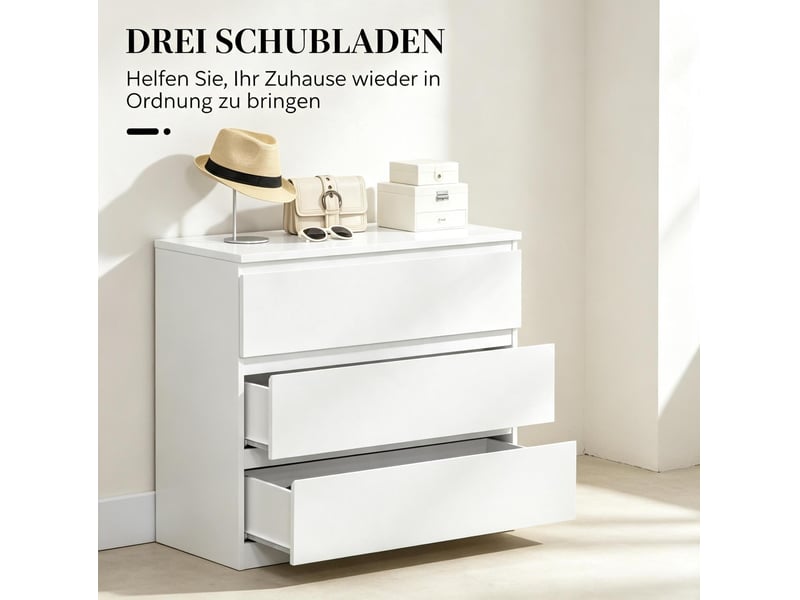  Commode 80x39x73 cm 3 tiroirs sans poignées panneau de particules blanc  - Conforama D