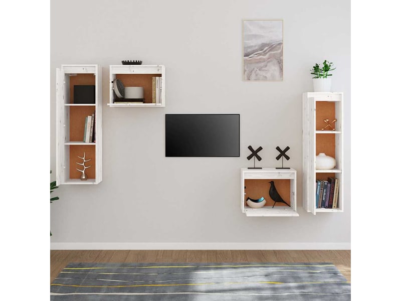 Lot de 4 meuble tv bas salon blanc bois massif de pin shl62637  - Conforama C