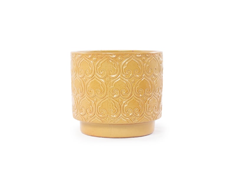  Pot de fleurs en céramique ø24 cm – jaune chaud brillant – relief cœur et drainage pour intérieur  - Conforama D