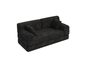 Canapé droit compressé convertible NECHE 168x80x81cm 2 places Velours côtelé noir