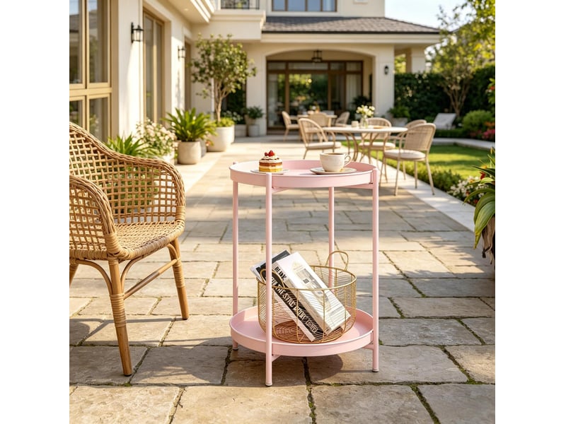  Table d'appoint ronde 44x44x53 cm à 2 plateaux amovibles en métal rose  - Conforama E