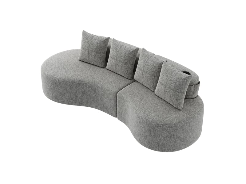 Canapé 4 places en lin gris clair avec 4 coussins, porte-gobelet et poches latérales - Conforama A