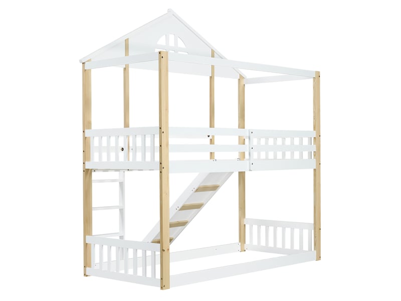  Lit superposé en bois massif et mdf blanc+nature 90x200 cm  - Conforama A