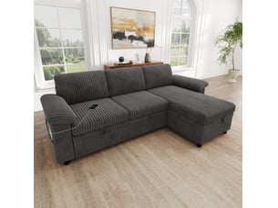 Canapé d'angle réversible convertible <strong>WISHDOR</strong> <strong></strong> 3 places Velours côtelé gris avec coffre de rangement