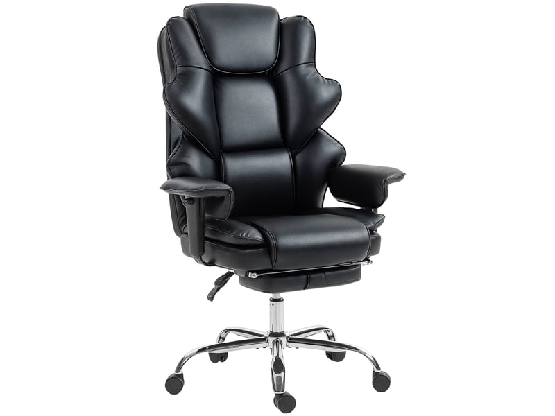  Chaise de bureau avec repose-pieds et appui-tête, cuir pu, mousse et métal, 76 x 73 x 117-125 cm, noire  - Conforama E