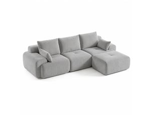 Canapé d’angle modulable 4 places en velours côtelé gris, méridienne, rembourrage haute densité, sans montage
