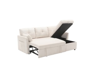 Canapé d'angle réversible convertible <strong>MODENVIE</strong> <strong></strong> 3 places Velours côtelé beige avec coffre de rangement