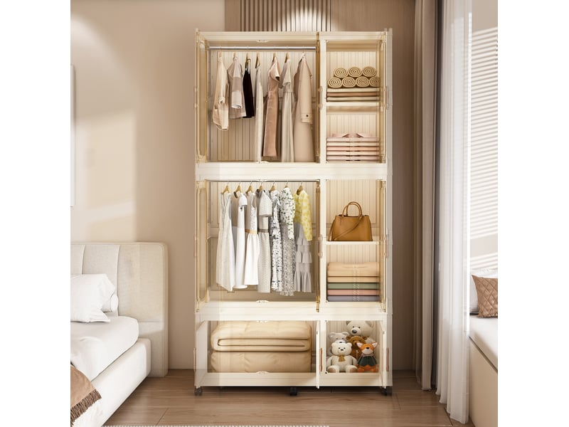 Armoire modulable pliable modenvie 9 portes magnétiques, 2 tringles, 7 espaces de rangement, polypropylène beige, 92 x 45 x 196 cm - Conforama D
