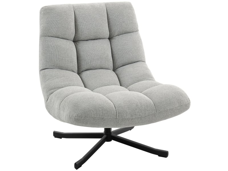  Chaise fauteuil pivotant large assise revêtement aspect chenille déperlant pieds en acier croisés gris clair  - Conforama A