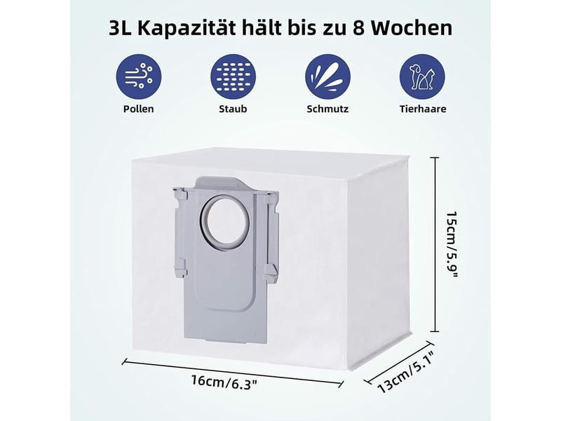  Pack de 8 sacs à poussière pour roborock s7 maxv ultra s7 pro ultra q7+ q7 max+ q5+ station d'aspiration pour aspirateur  - Conforama D