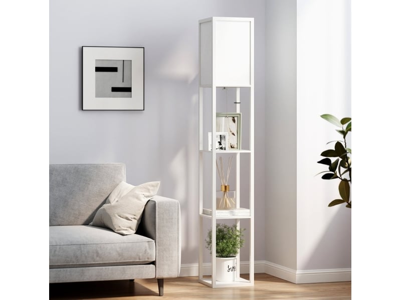  Lampadaire 26x26x160 cm avec trois compartiments ouverts panneau de particules blanc  - Conforama B