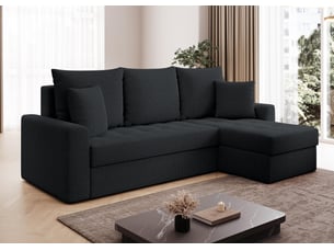 Canapé d'angle réversible convertible <strong>AX LIVING </strong> <strong>Karaman</strong> 4 places Velours noir avec coffre de rangement